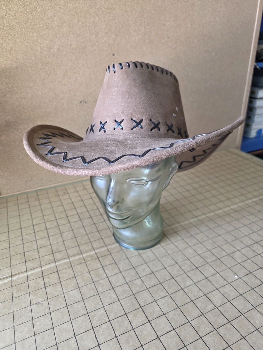 Brown Suede Western Cowboy Hat w/ Black Stitching